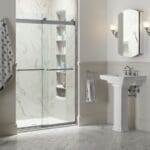 Sleek modern shower renovation with marble design