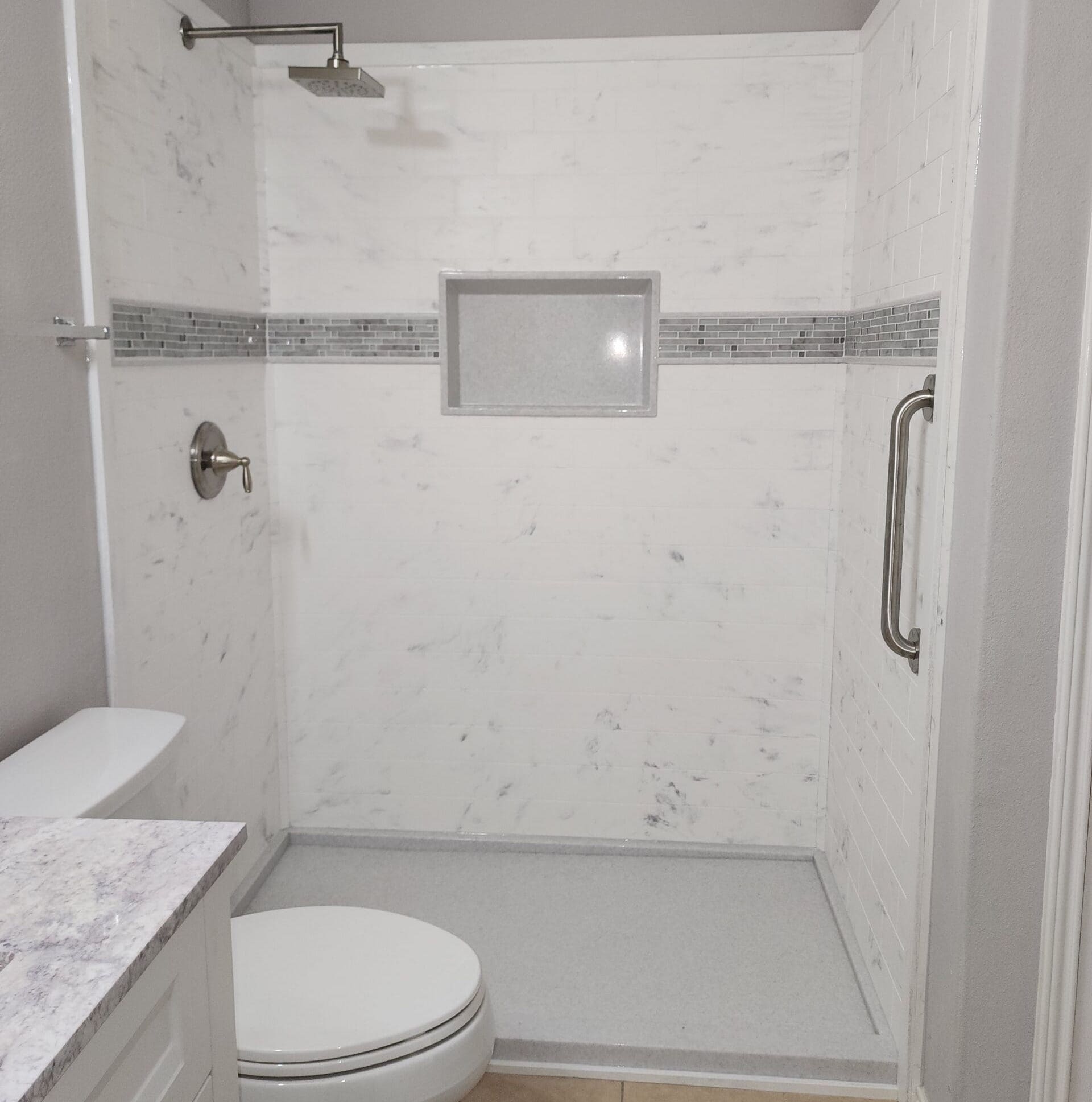 Newly installed shower enclosure.