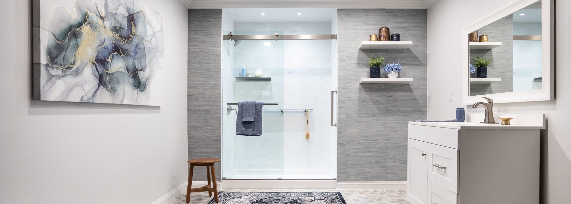 Modern walk-in shower.