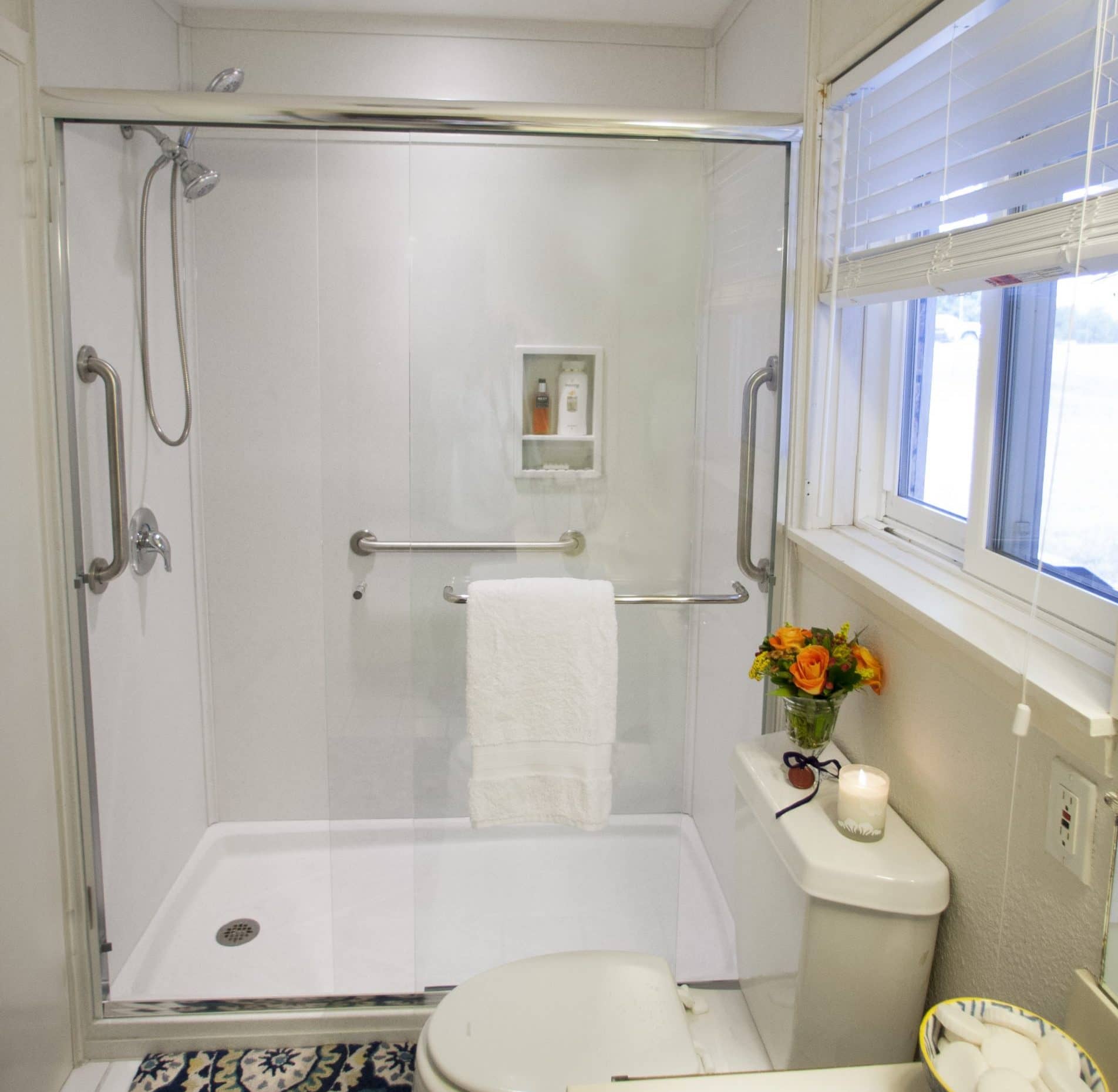 remodeled bathroom with walk-in shower